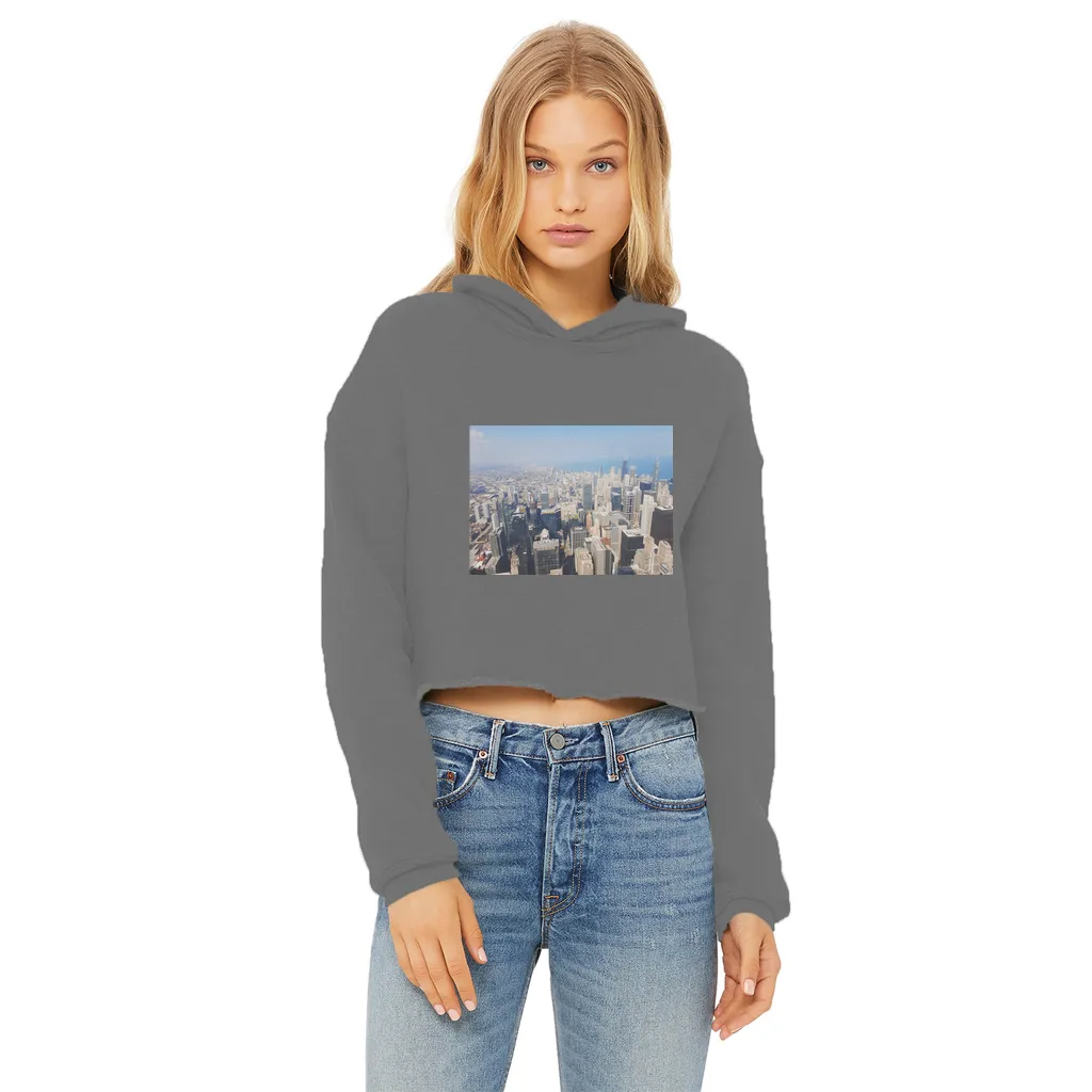 Chicago Skyline Ladies Cropped Raw Edge Hoodie