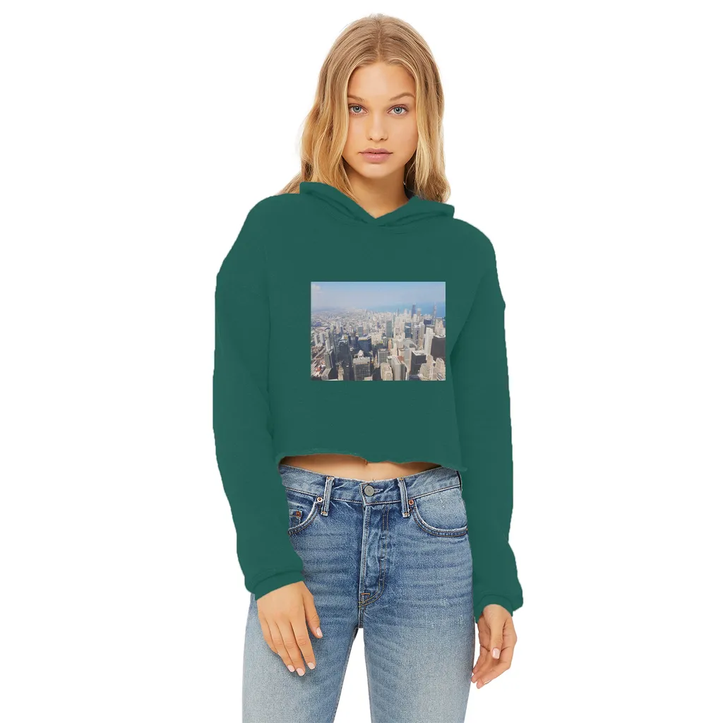 Chicago Skyline Ladies Cropped Raw Edge Hoodie