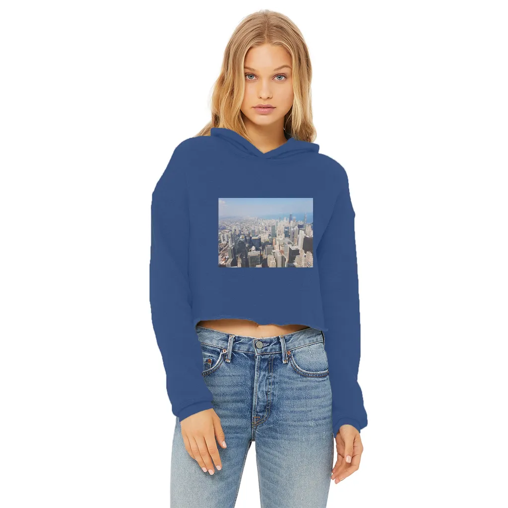 Chicago Skyline Ladies Cropped Raw Edge Hoodie