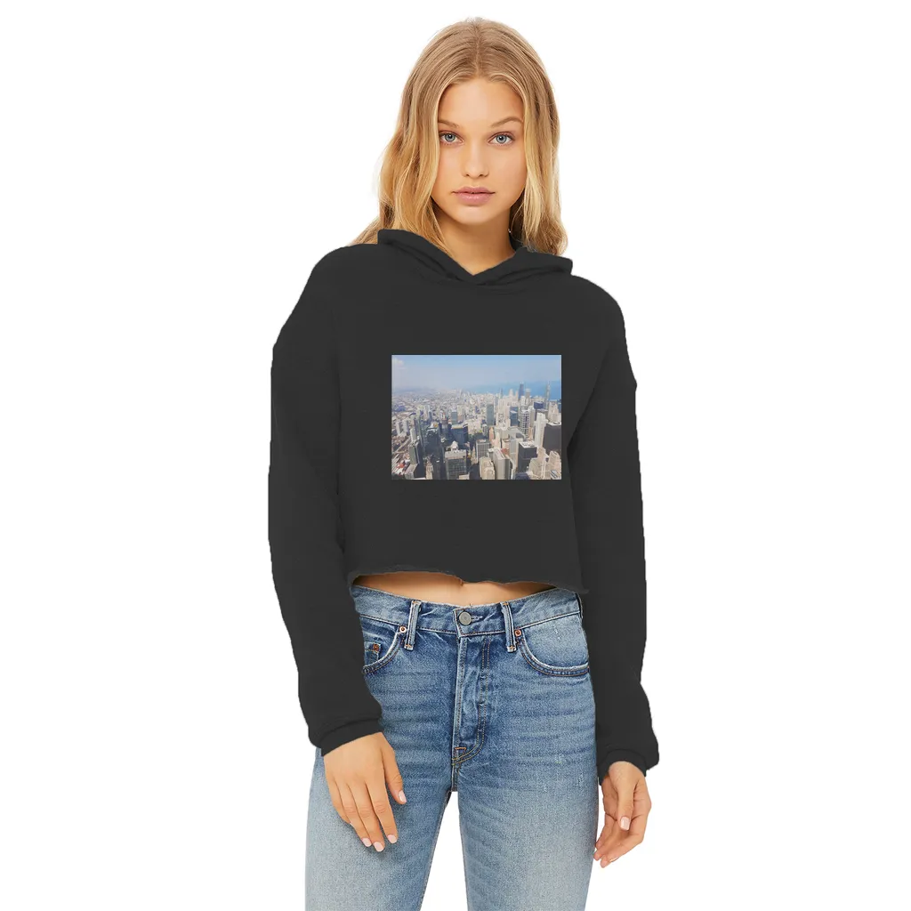 Chicago Skyline Ladies Cropped Raw Edge Hoodie