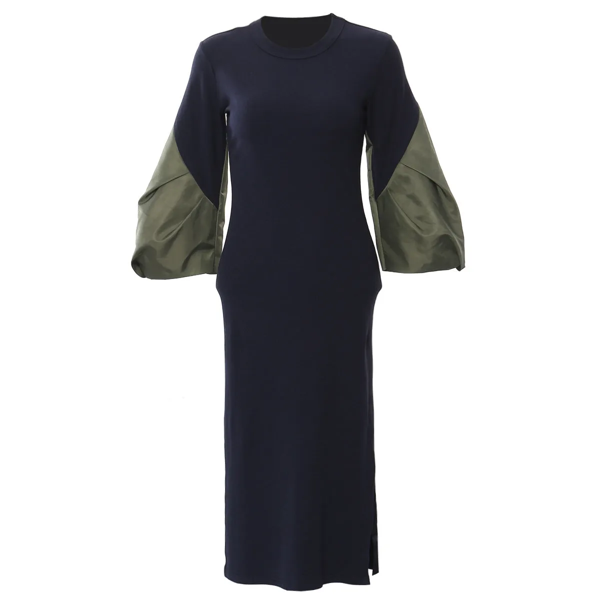 Contrast Color Puff Sleeves Slim Knit Party Dress