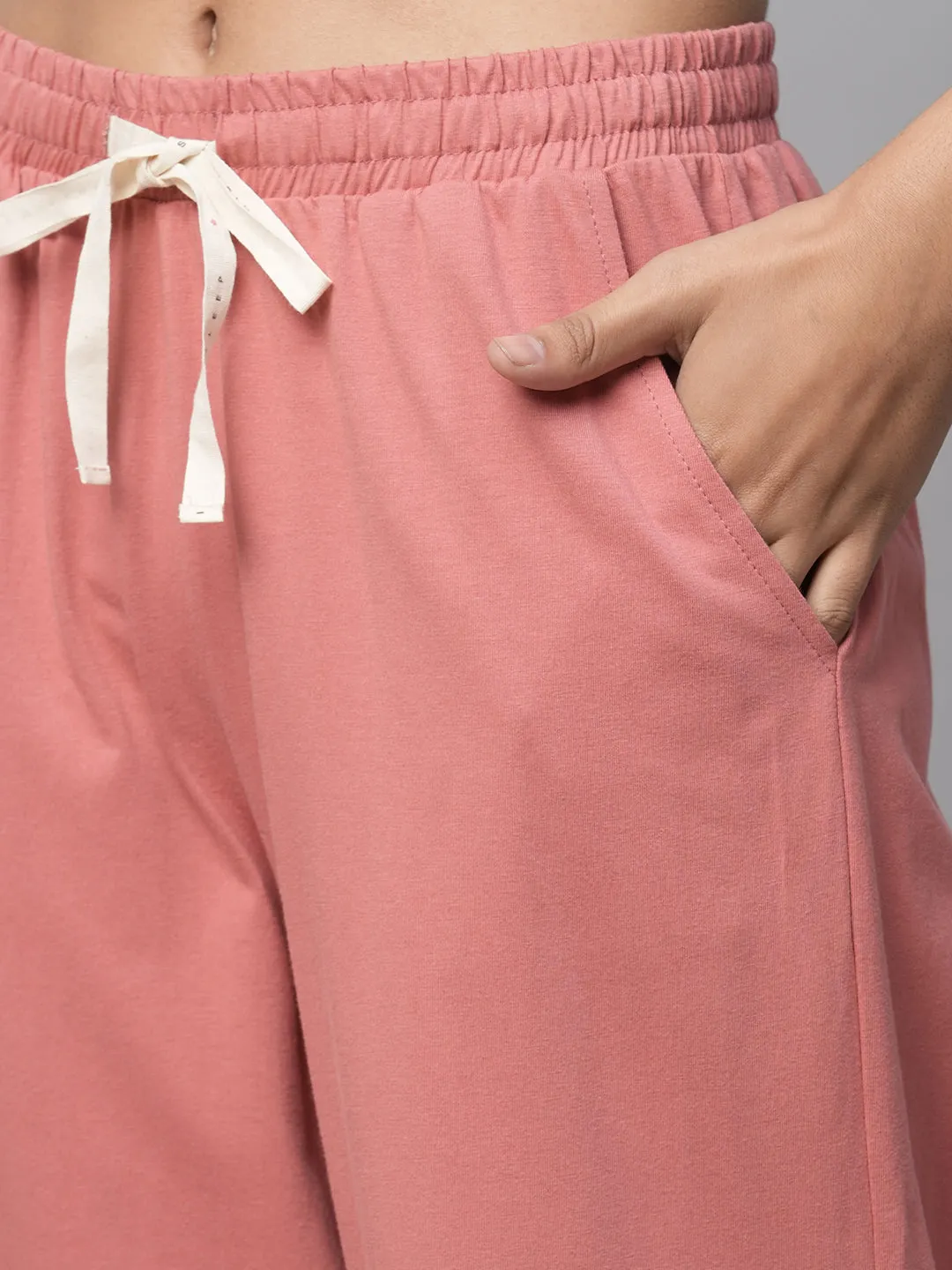 Cotton Viscose Cropped Tee And Wide Leg Nightsuit
