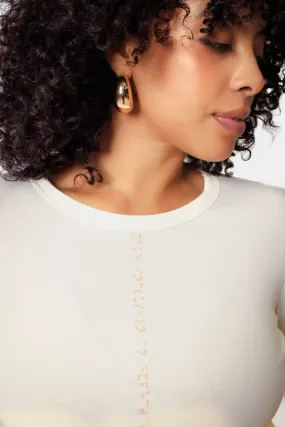 Cropped Braille Long Sleeve Shirt: Cream