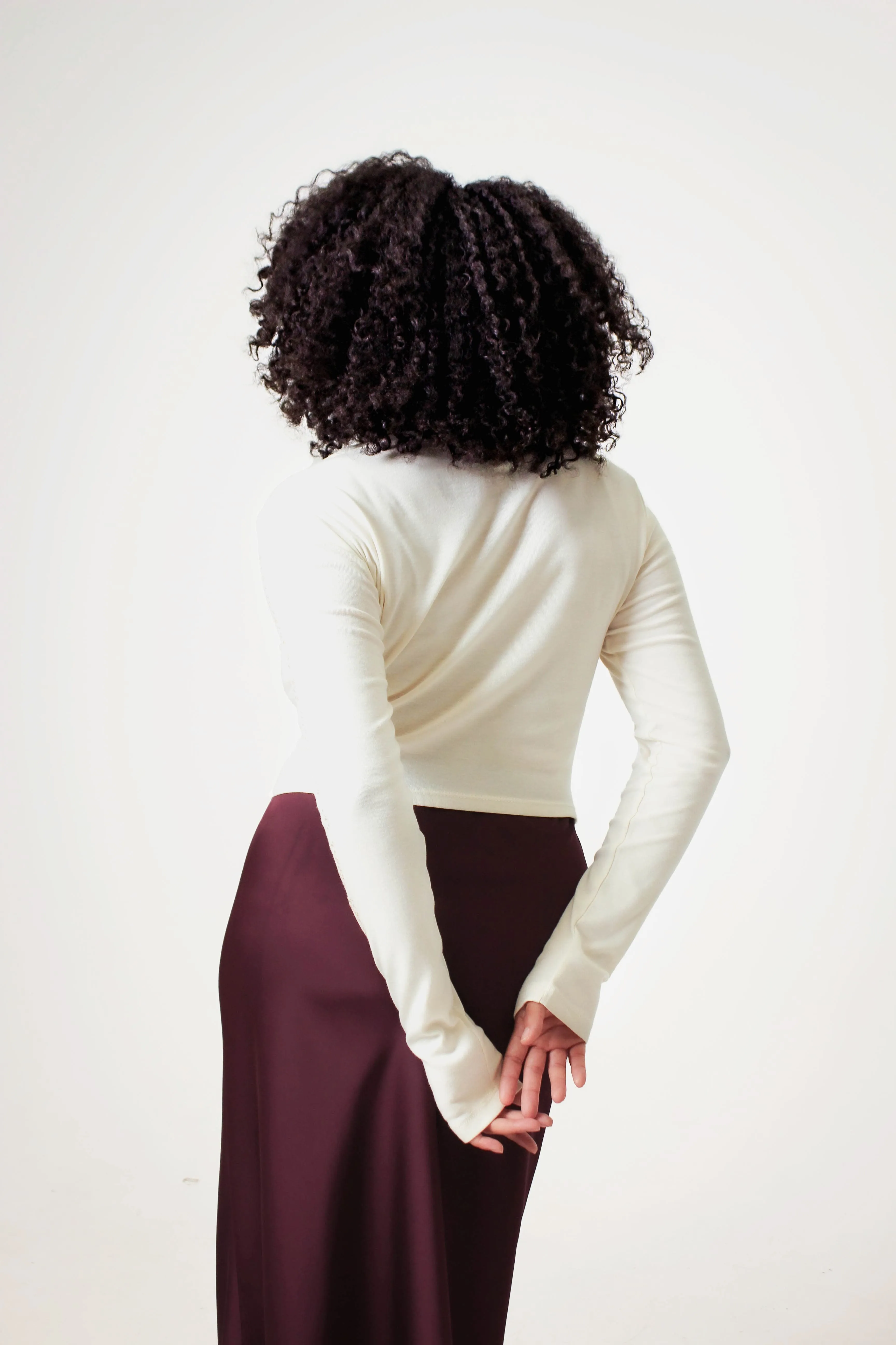 Cropped Braille Long Sleeve Shirt: Cream