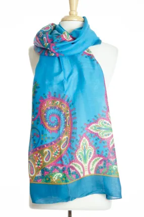 Cyan Floral Geo Print Scarf