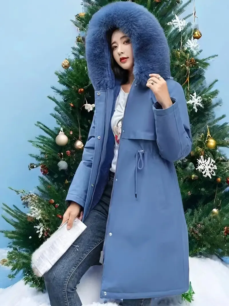 Dames winterparka plus size - fleece, afneembare capuchon & imitatiebont