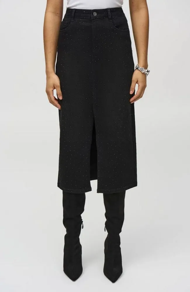 Denim Pencil Skirt with Rhinestones