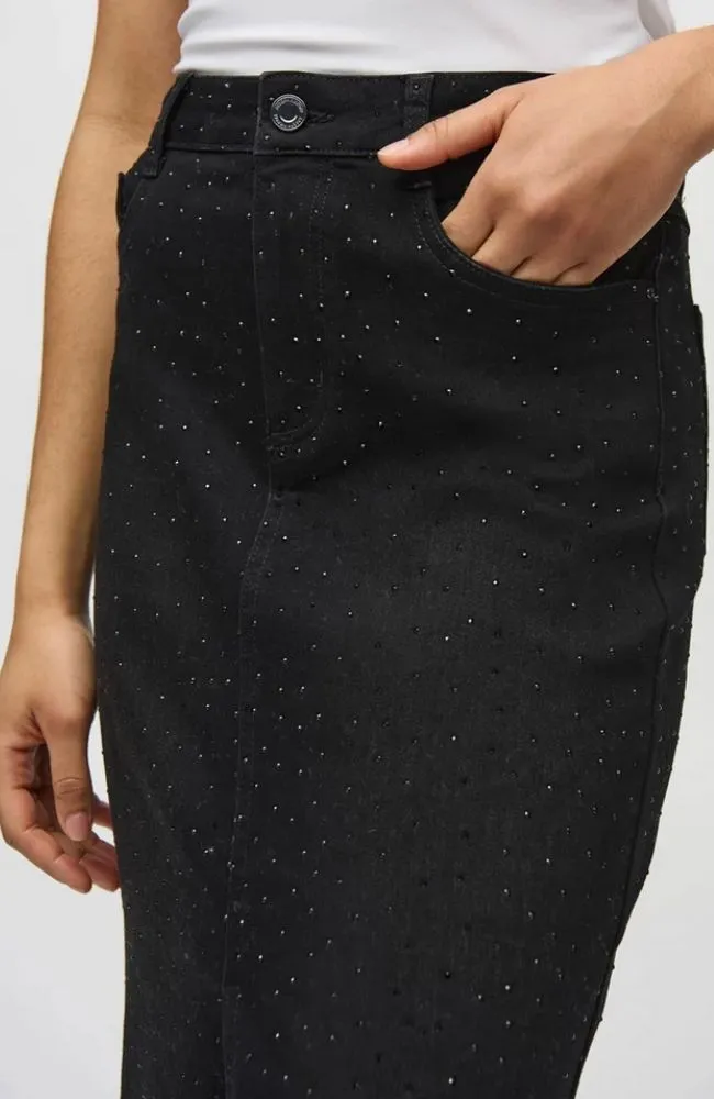 Denim Pencil Skirt with Rhinestones
