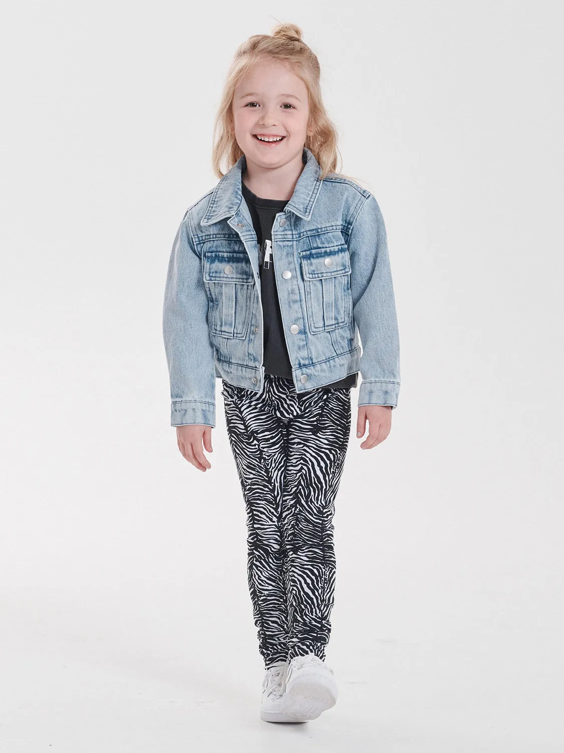 Ena Pelly Sonny Cropped Denim Jacket - Mid Blue Wash