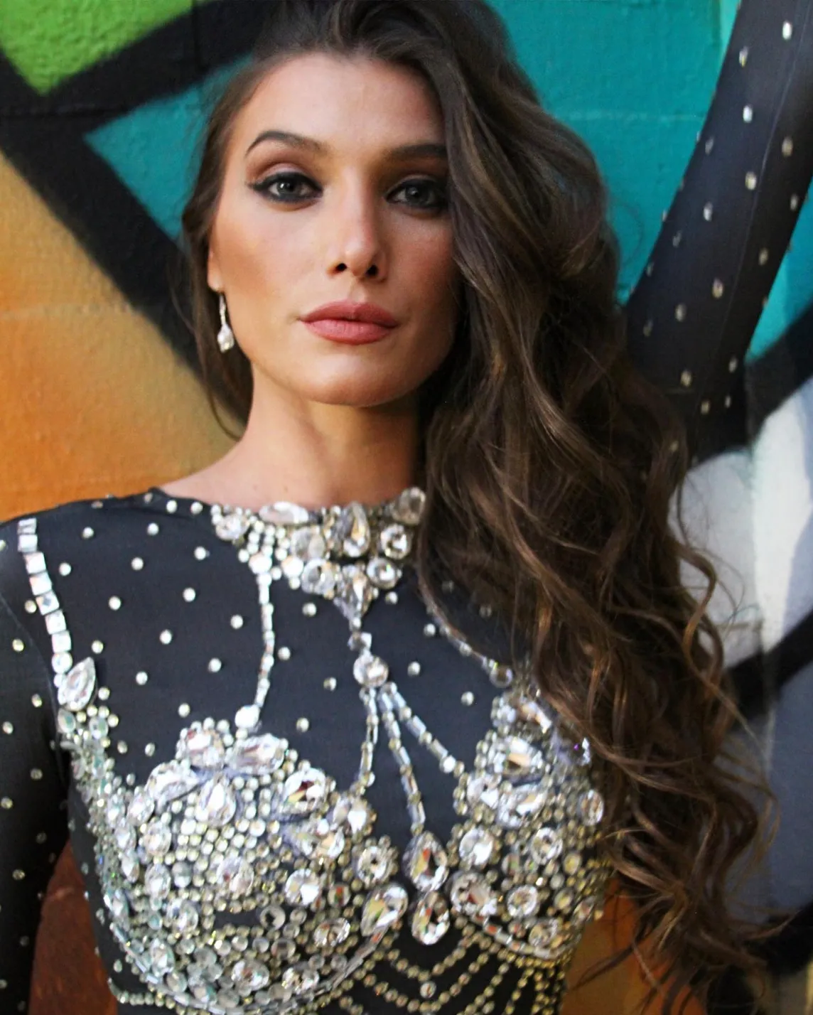 Festival Outfit Rhinestones Black Jumpsuit Bodysuit Sequin Costume