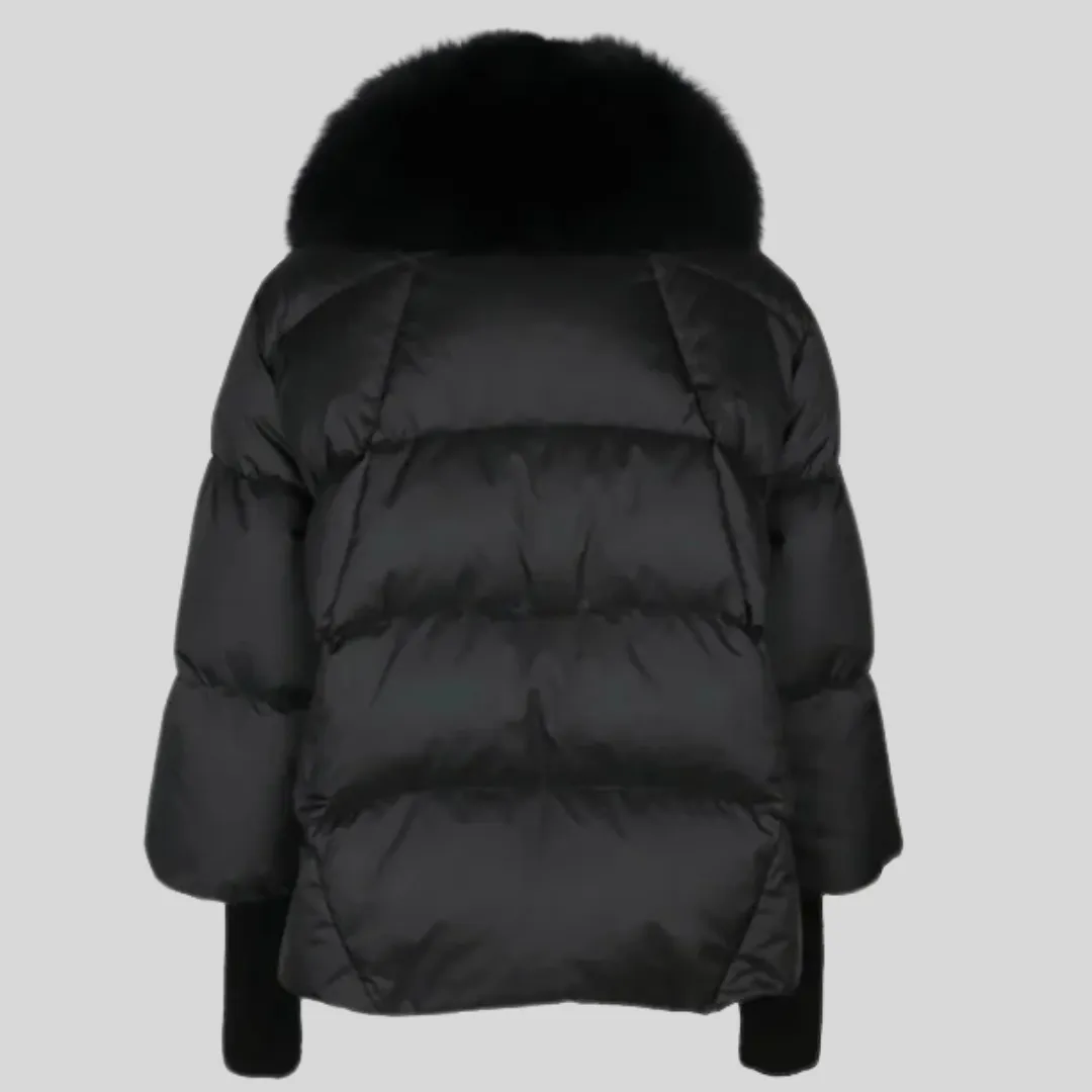 Fox Fur Trim Puffer Jacket - Black