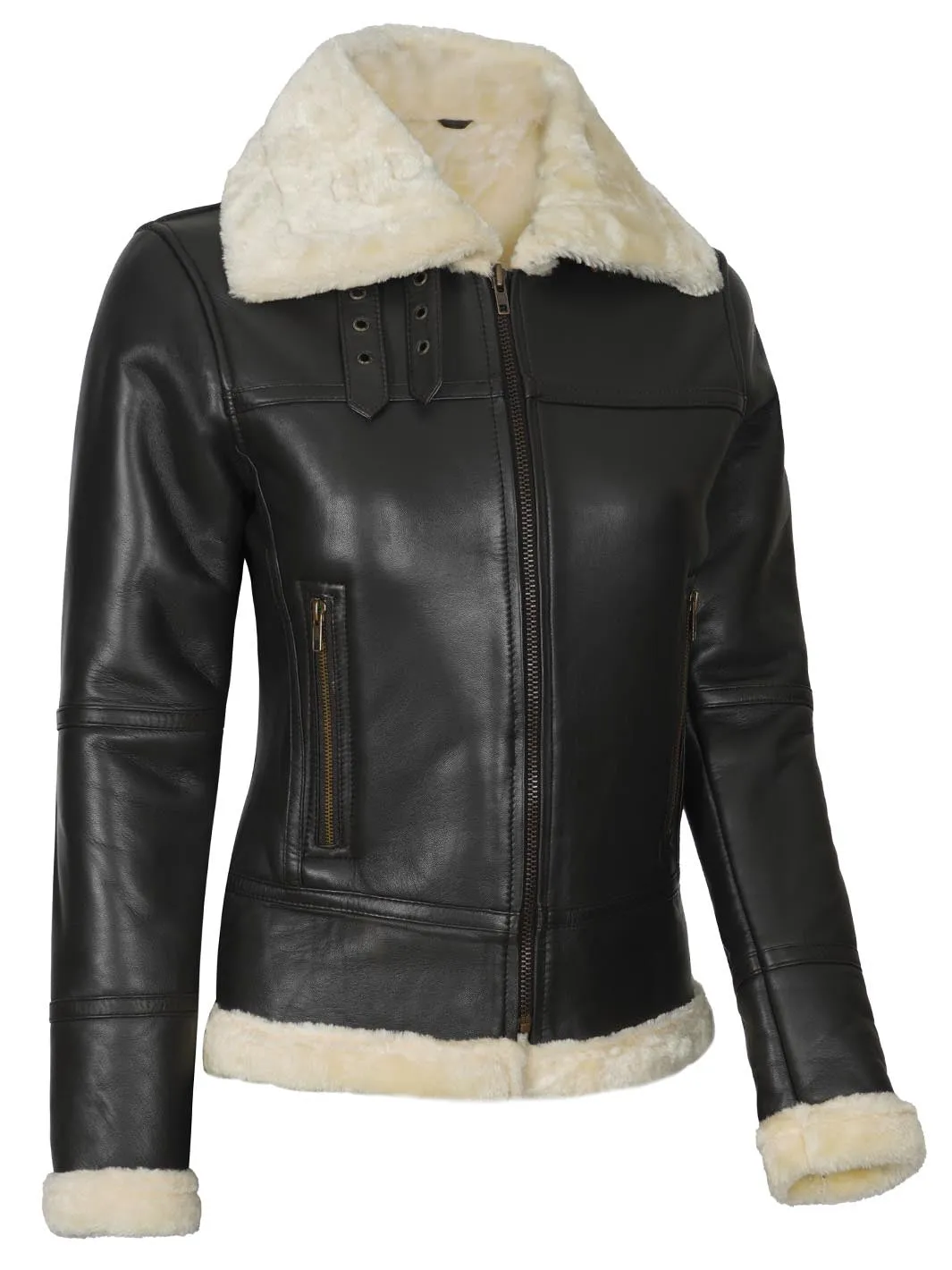 Frances Women's Dark Brown Shearling Leather Bomber Jacket
