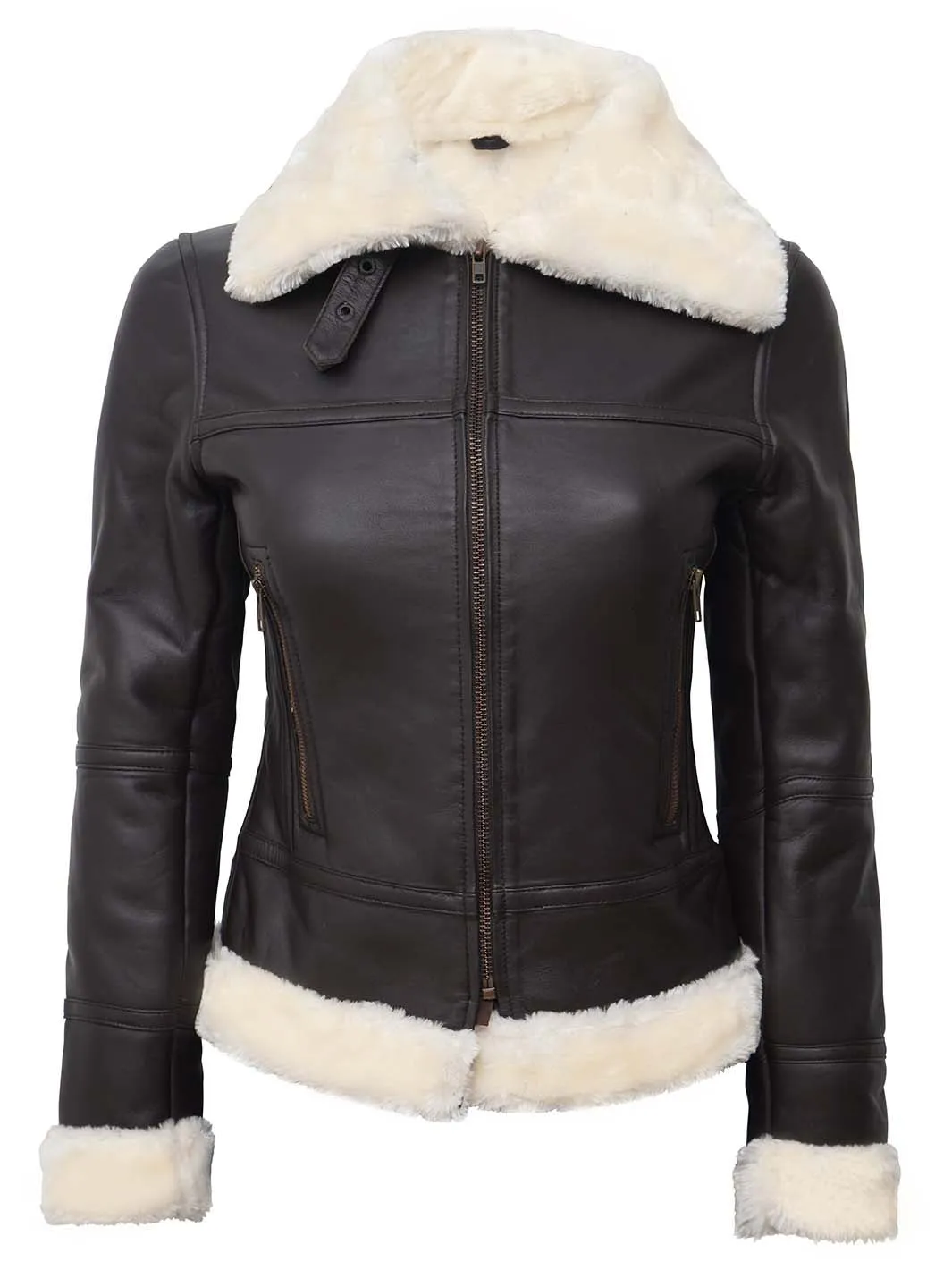 Frances Women's Dark Brown Shearling Leather Bomber Jacket