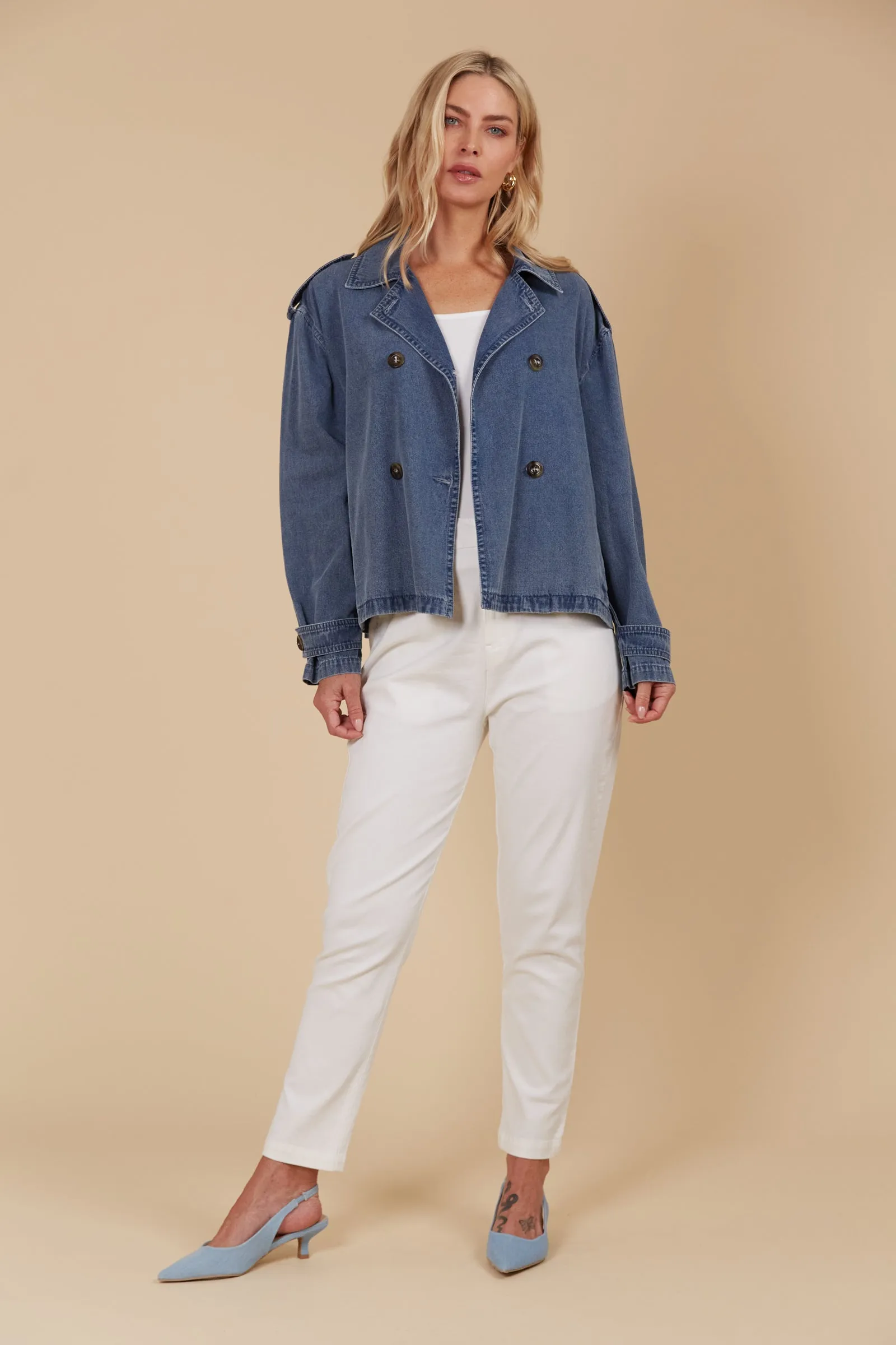Freya Crop Trench Denim Isle Of Mine