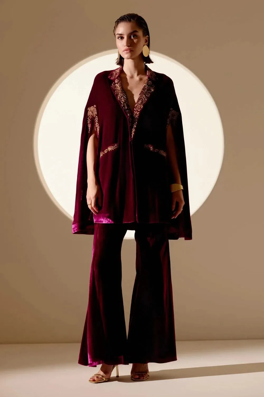 Fuscia Aura Cape And Trousers Set