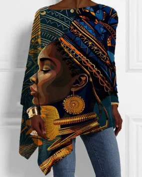 Geometric Ethnic Style Black Girl Irregular Top