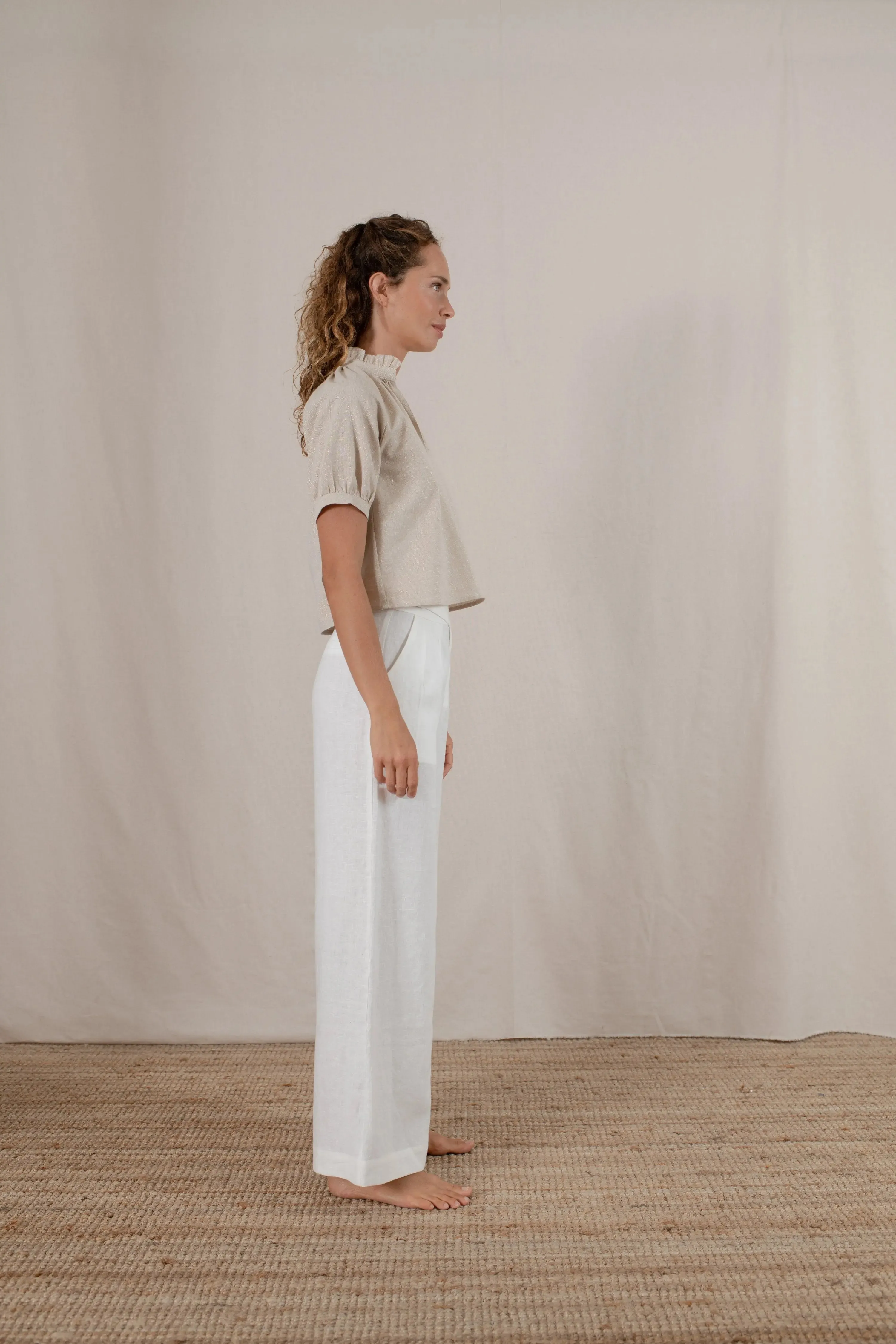 Gold Ruffle Linen Top