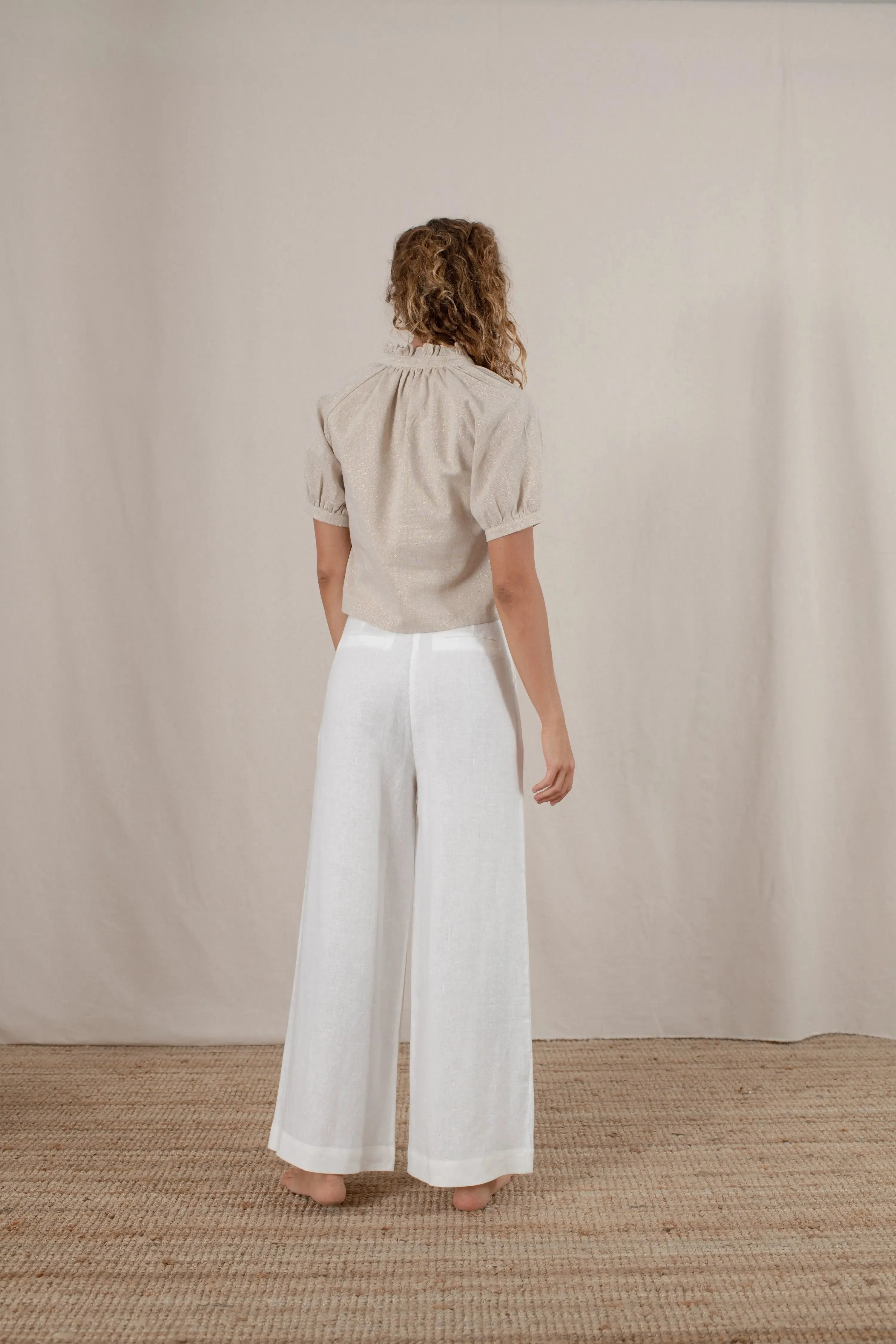 Gold Ruffle Linen Top