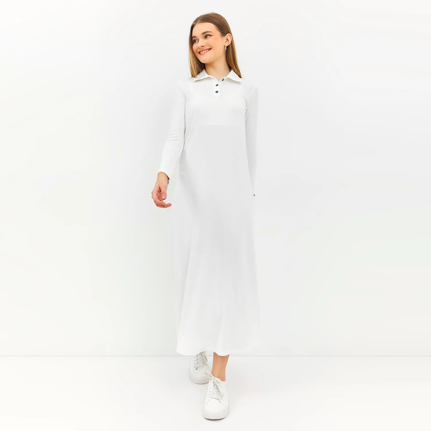 GRAPHIS Collared Long Sleeves Maxi Knit Dress
