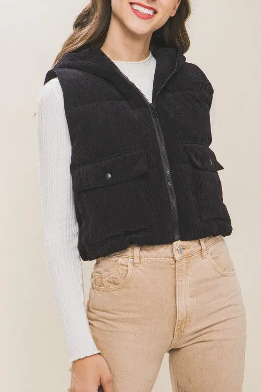HOODED CORDUROY VEST