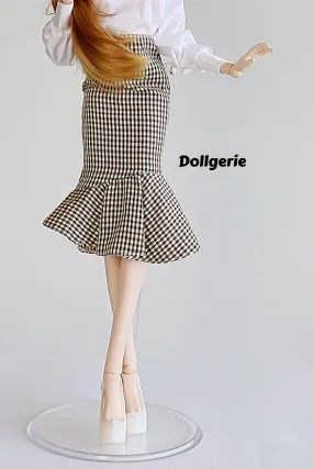 Houndstooth Print Fishtail Midi Pencil Skirt