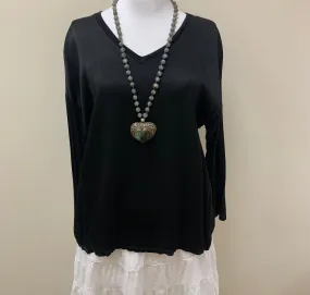 Italian made Dropped Shoulder V Neck Silky Top by Venti6 69270-S22