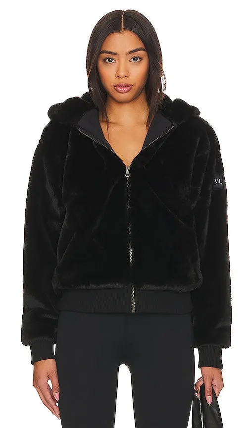 IVL Collective Faux Fur Bomber Jacket in Black