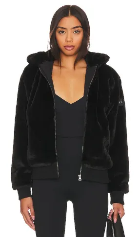 IVL Collective Faux Fur Bomber Jacket in Black