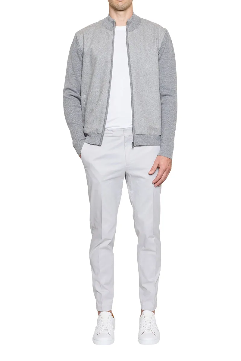 Jake Melton Front Knitted Bomber Jacket in Light Grey