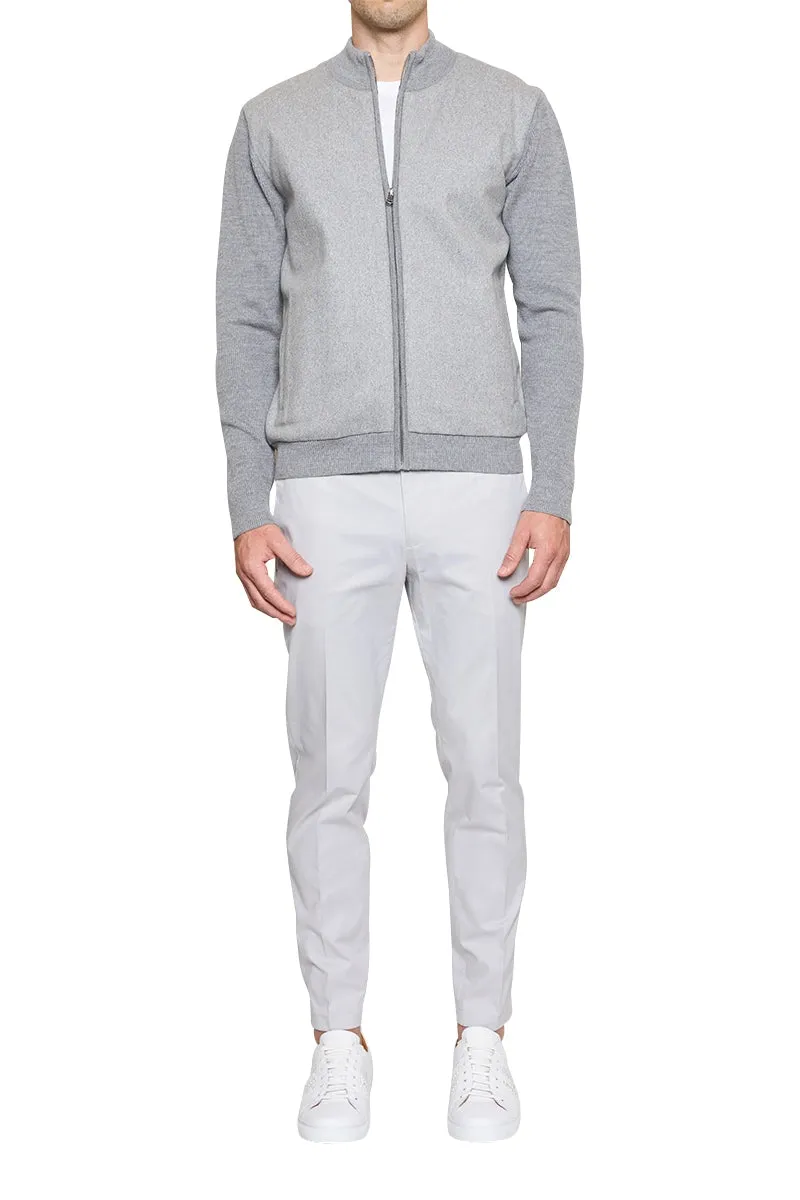 Jake Melton Front Knitted Bomber Jacket in Light Grey