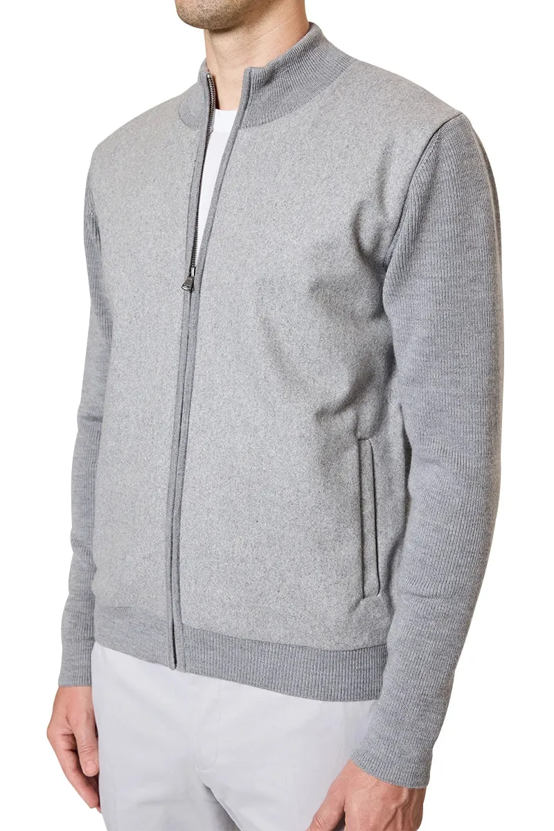 Jake Melton Front Knitted Bomber Jacket in Light Grey