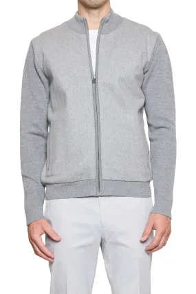 Jake Melton Front Knitted Bomber Jacket in Light Grey