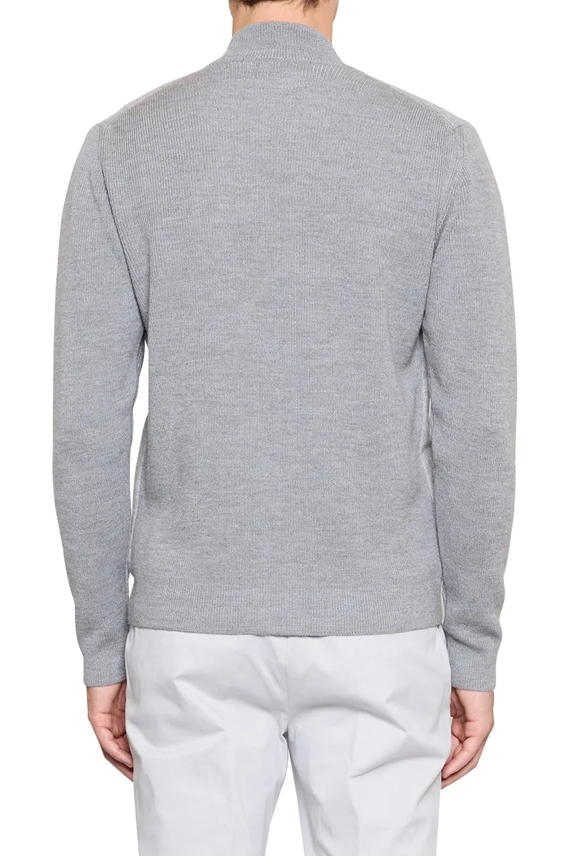 Jake Melton Front Knitted Bomber Jacket in Light Grey