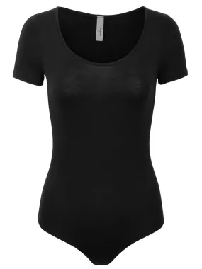 KOGMO Women's Round Neck Short Sleeve Bodysuit Leotard Made in USA