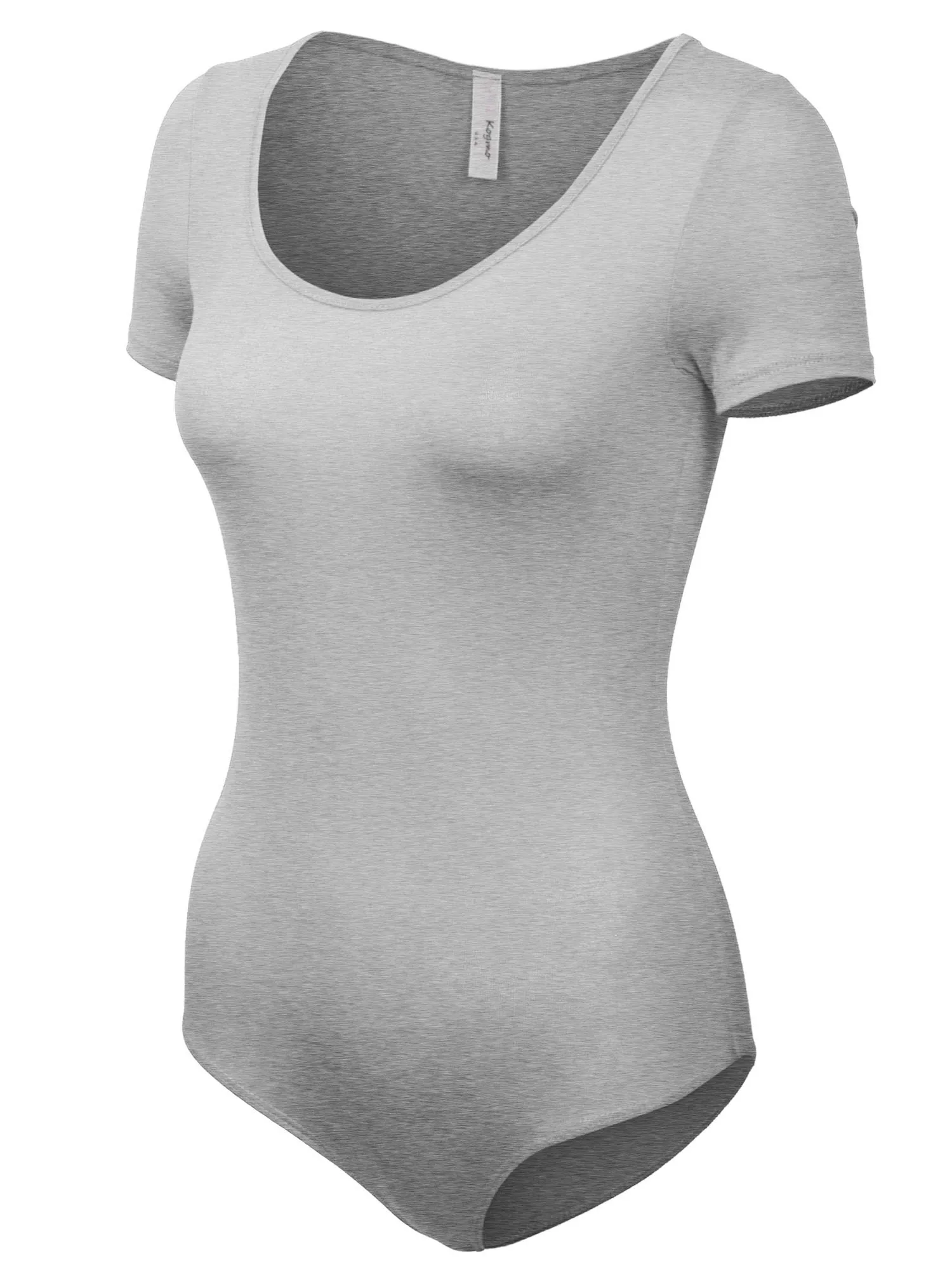 KOGMO Women's Round Neck Short Sleeve Bodysuit Leotard Made in USA