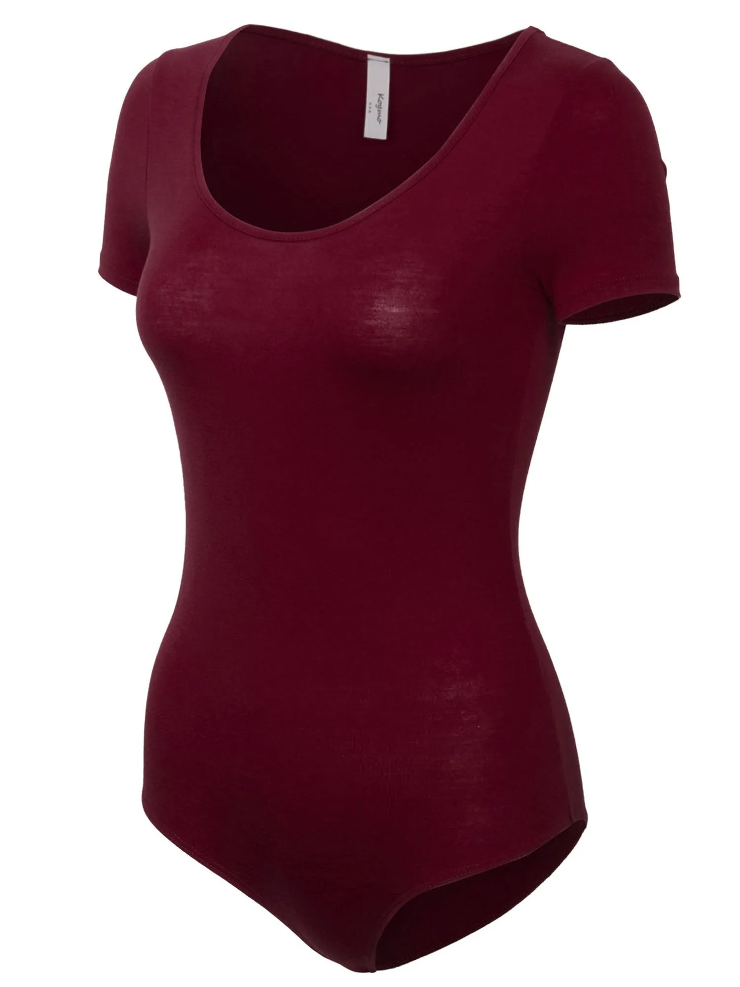 KOGMO Women's Round Neck Short Sleeve Bodysuit Leotard Made in USA