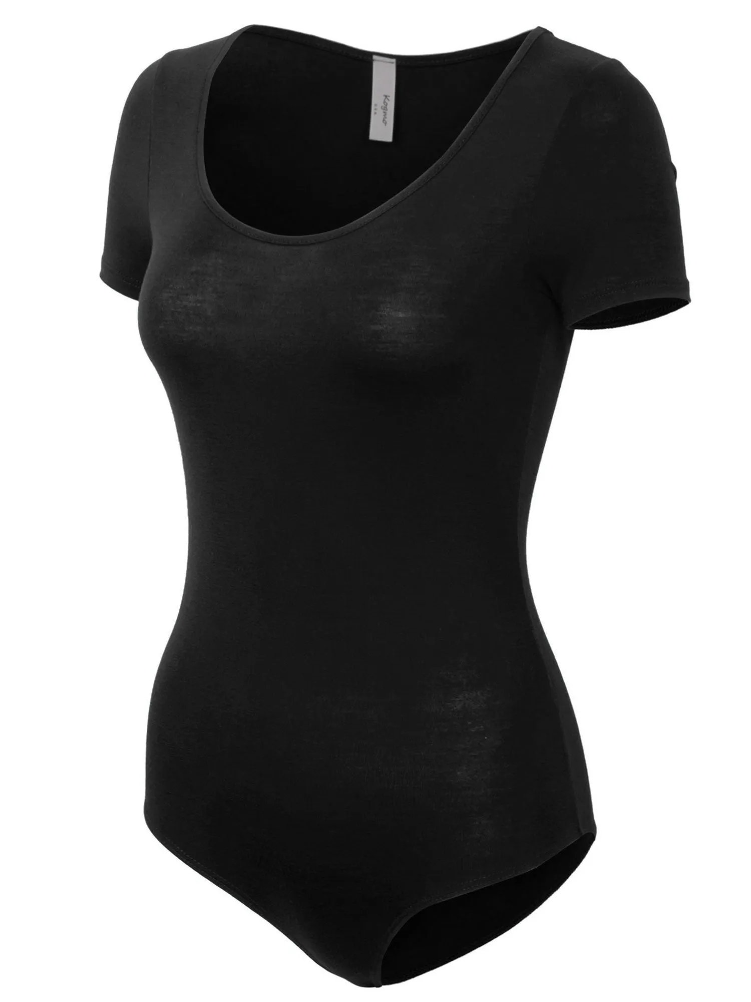 KOGMO Women's Round Neck Short Sleeve Bodysuit Leotard Made in USA