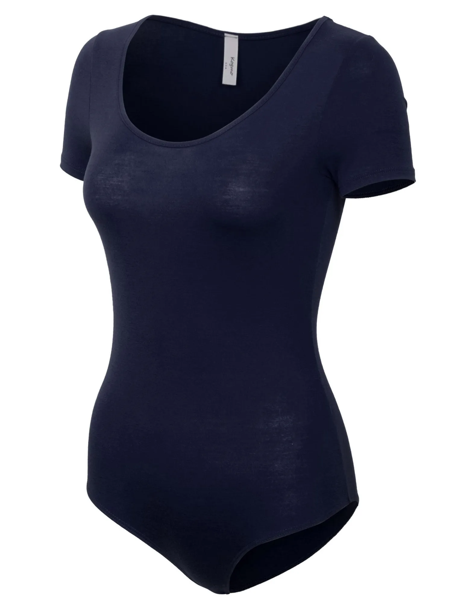 KOGMO Women's Round Neck Short Sleeve Bodysuit Leotard Made in USA