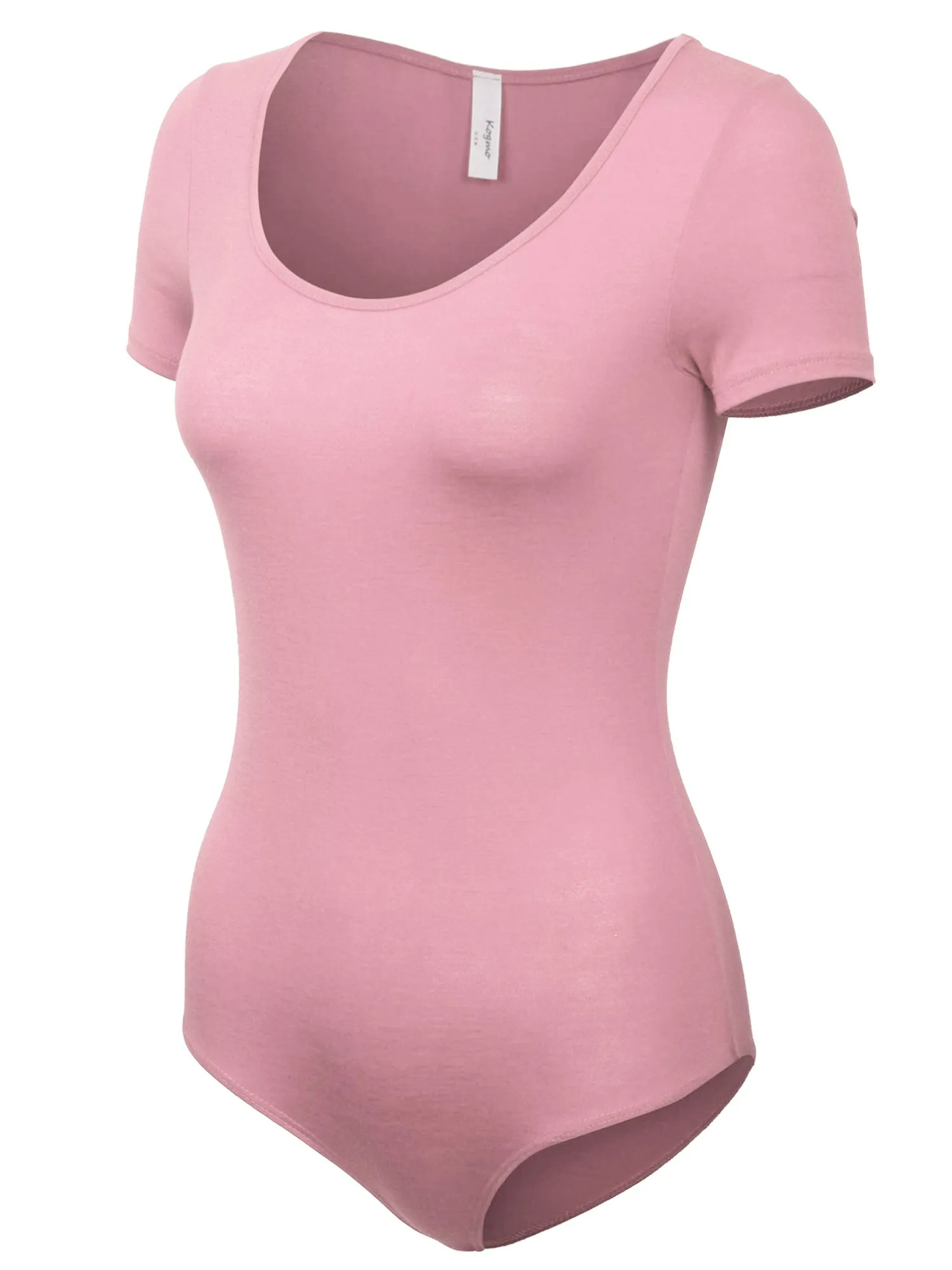KOGMO Women's Round Neck Short Sleeve Bodysuit Leotard Made in USA