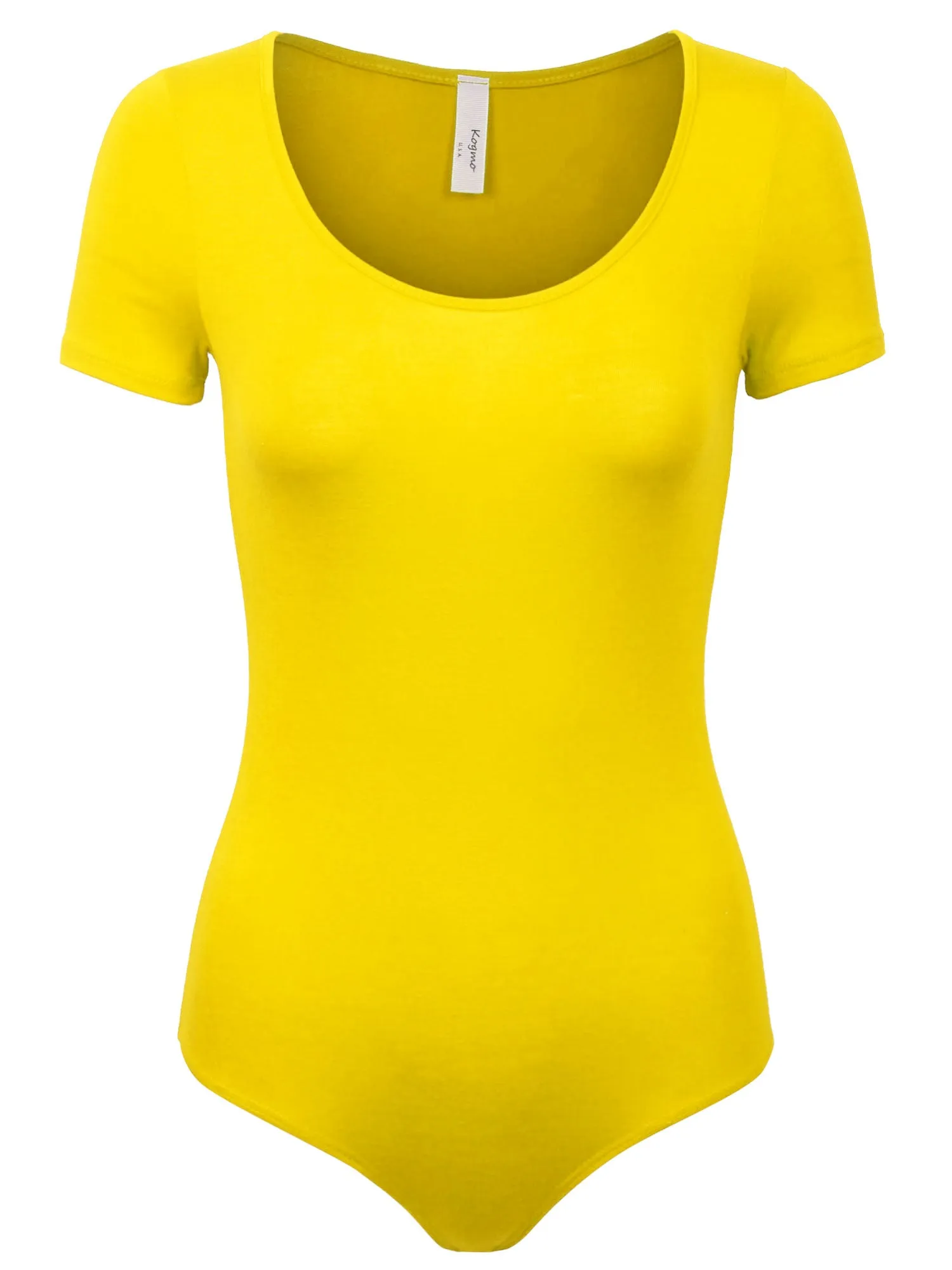 KOGMO Women's Round Neck Short Sleeve Bodysuit Leotard Made in USA