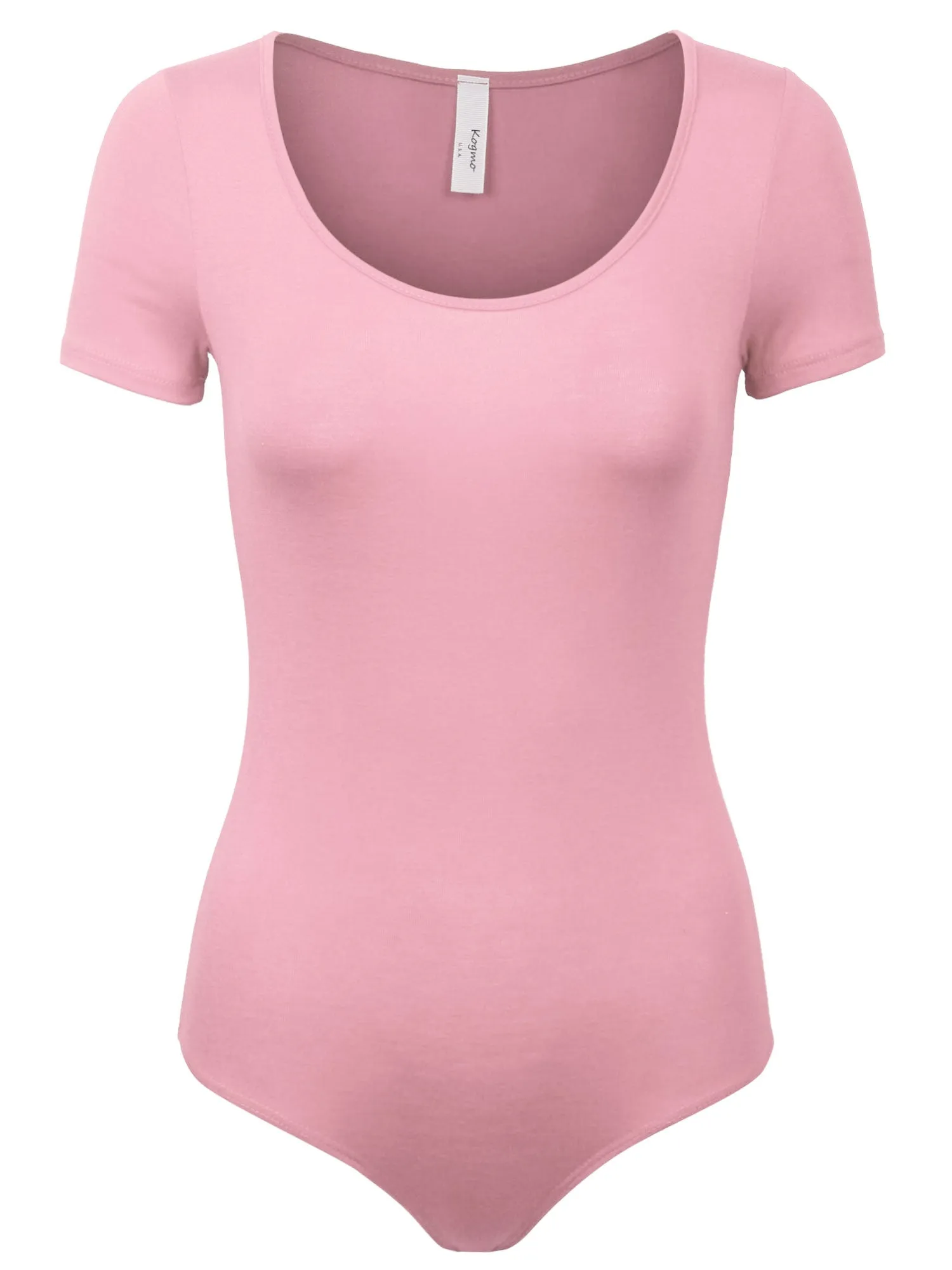 KOGMO Women's Round Neck Short Sleeve Bodysuit Leotard Made in USA