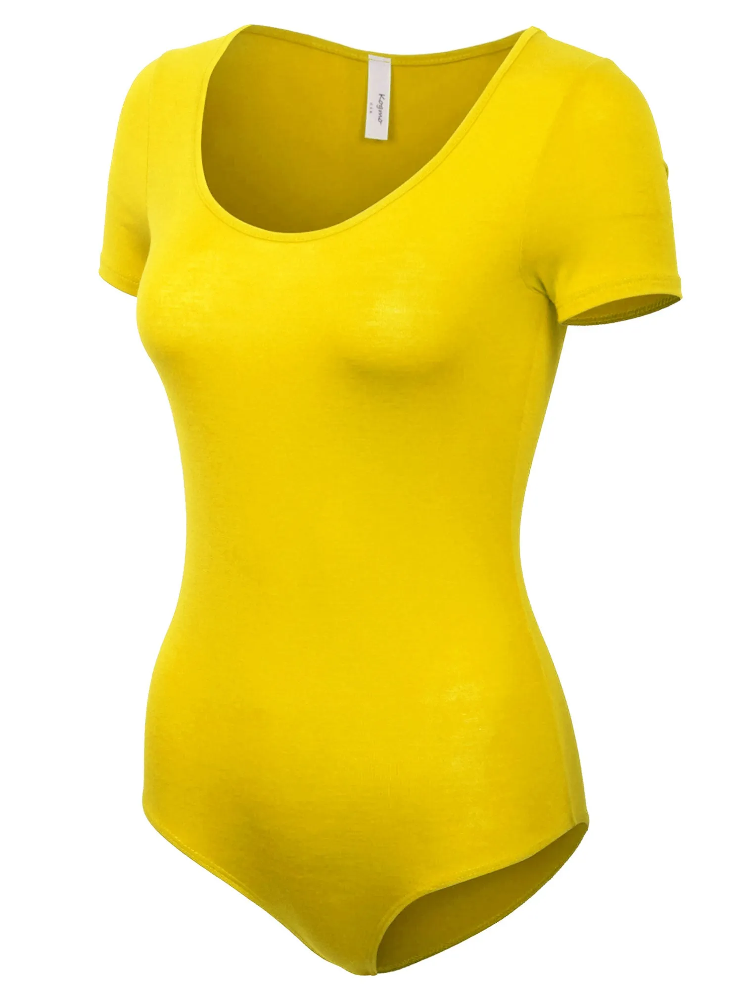 KOGMO Women's Round Neck Short Sleeve Bodysuit Leotard Made in USA