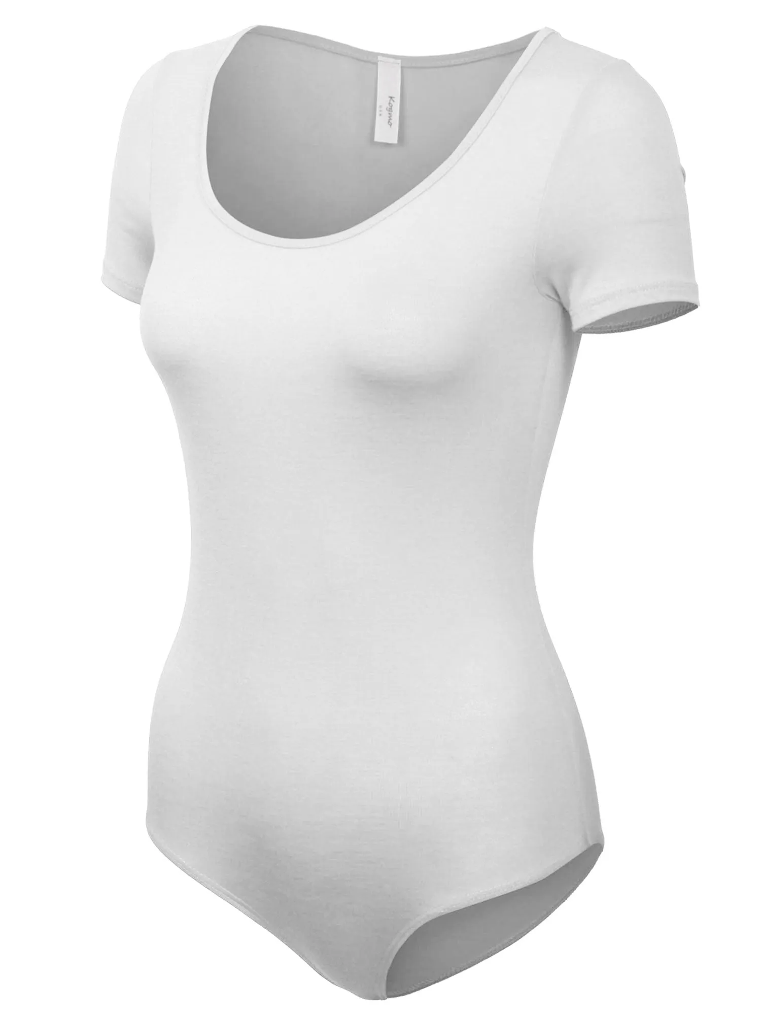 KOGMO Women's Round Neck Short Sleeve Bodysuit Leotard Made in USA