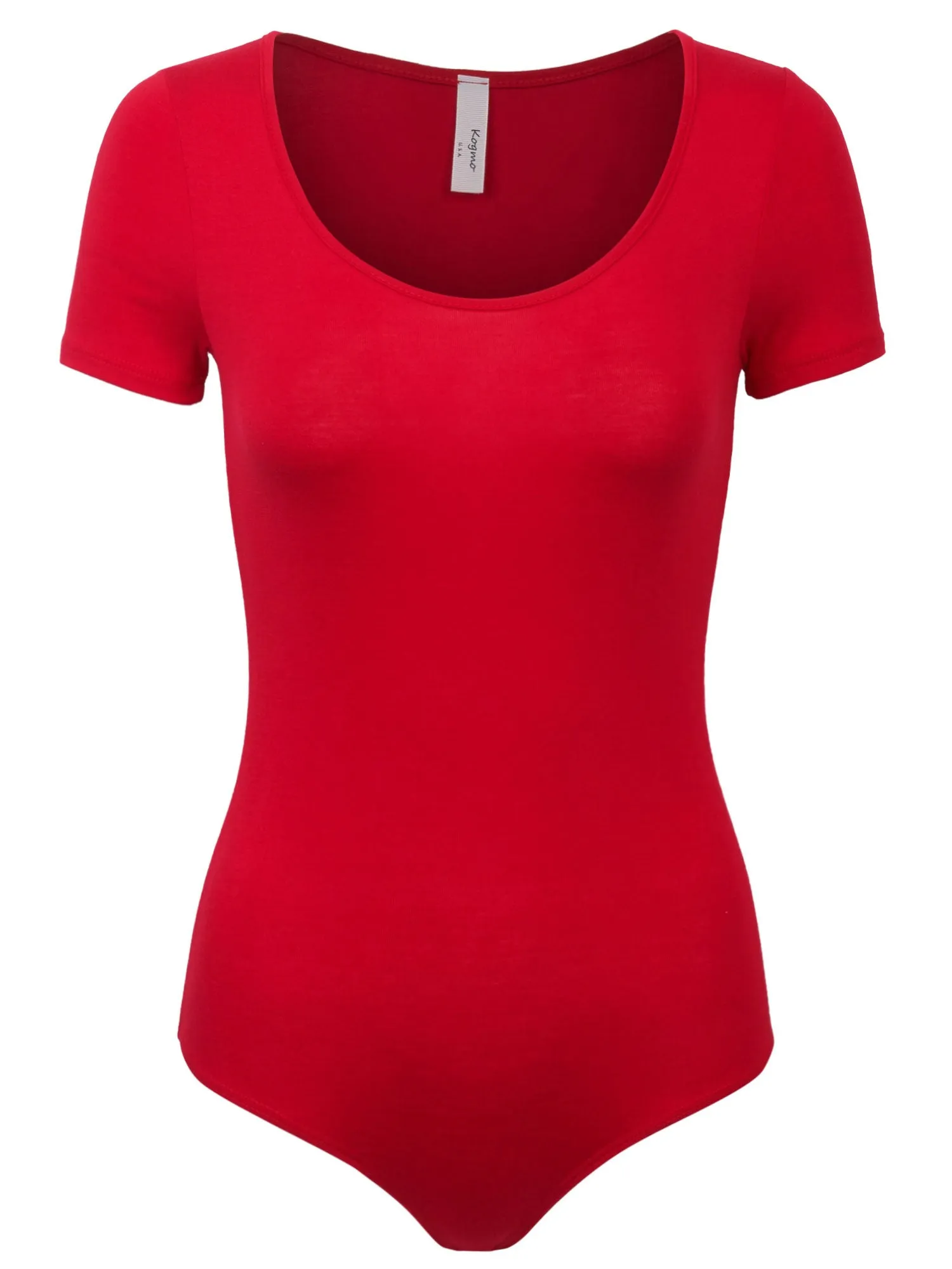 KOGMO Women's Round Neck Short Sleeve Bodysuit Leotard Made in USA