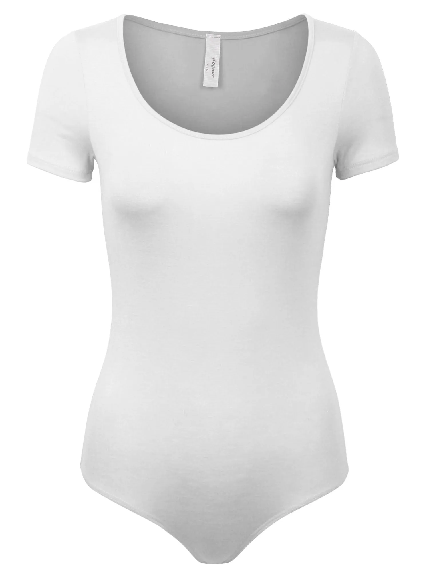 KOGMO Women's Round Neck Short Sleeve Bodysuit Leotard Made in USA