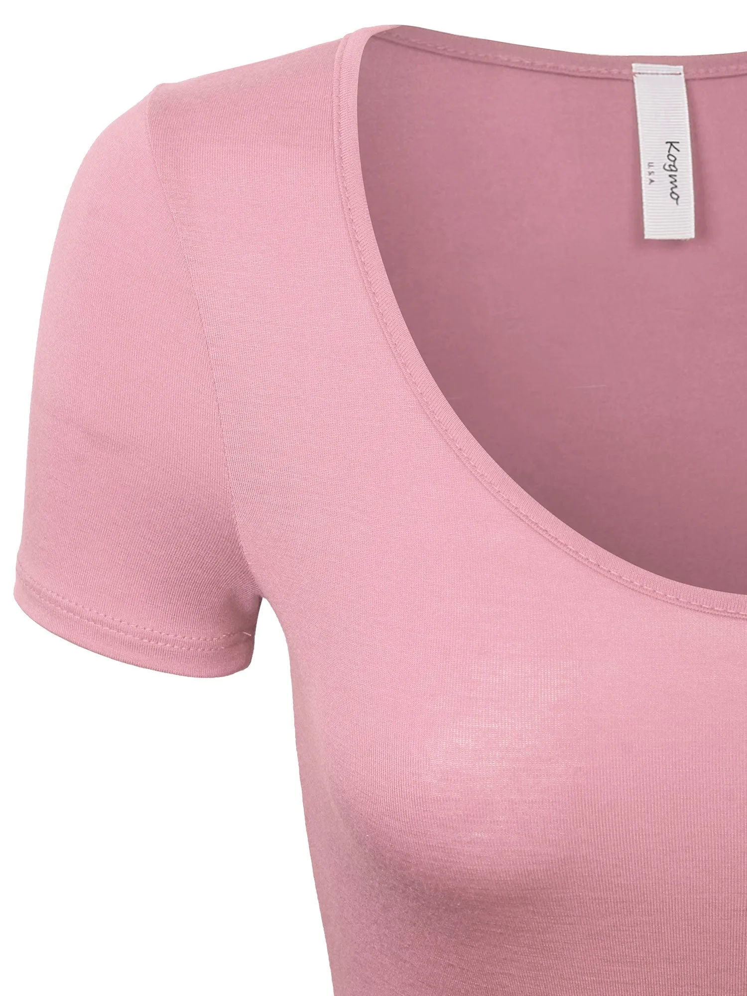 KOGMO Women's Round Neck Short Sleeve Bodysuit Leotard Made in USA