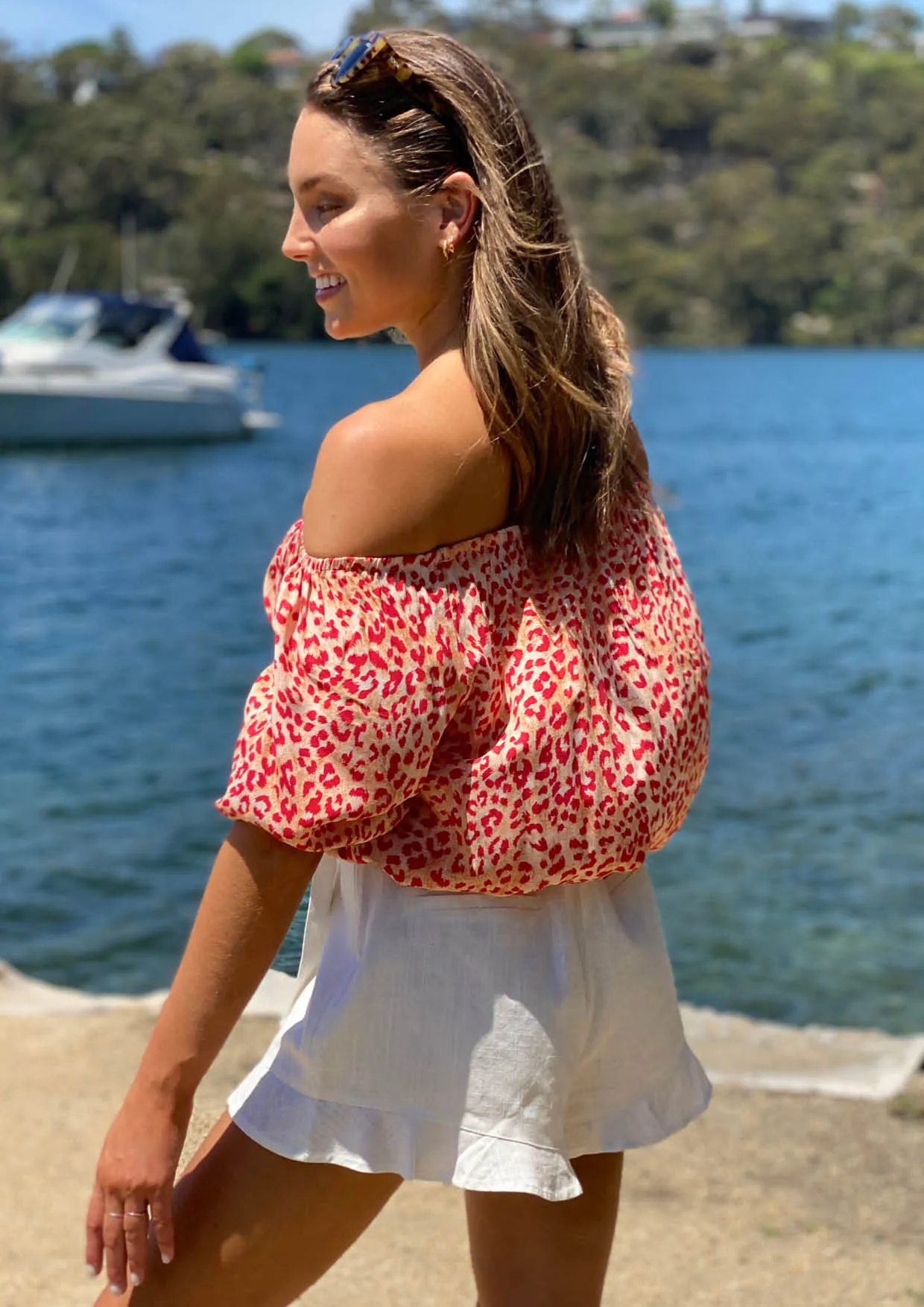 LA0324-6SS Leopard Off Shoulder Top (Pack)
