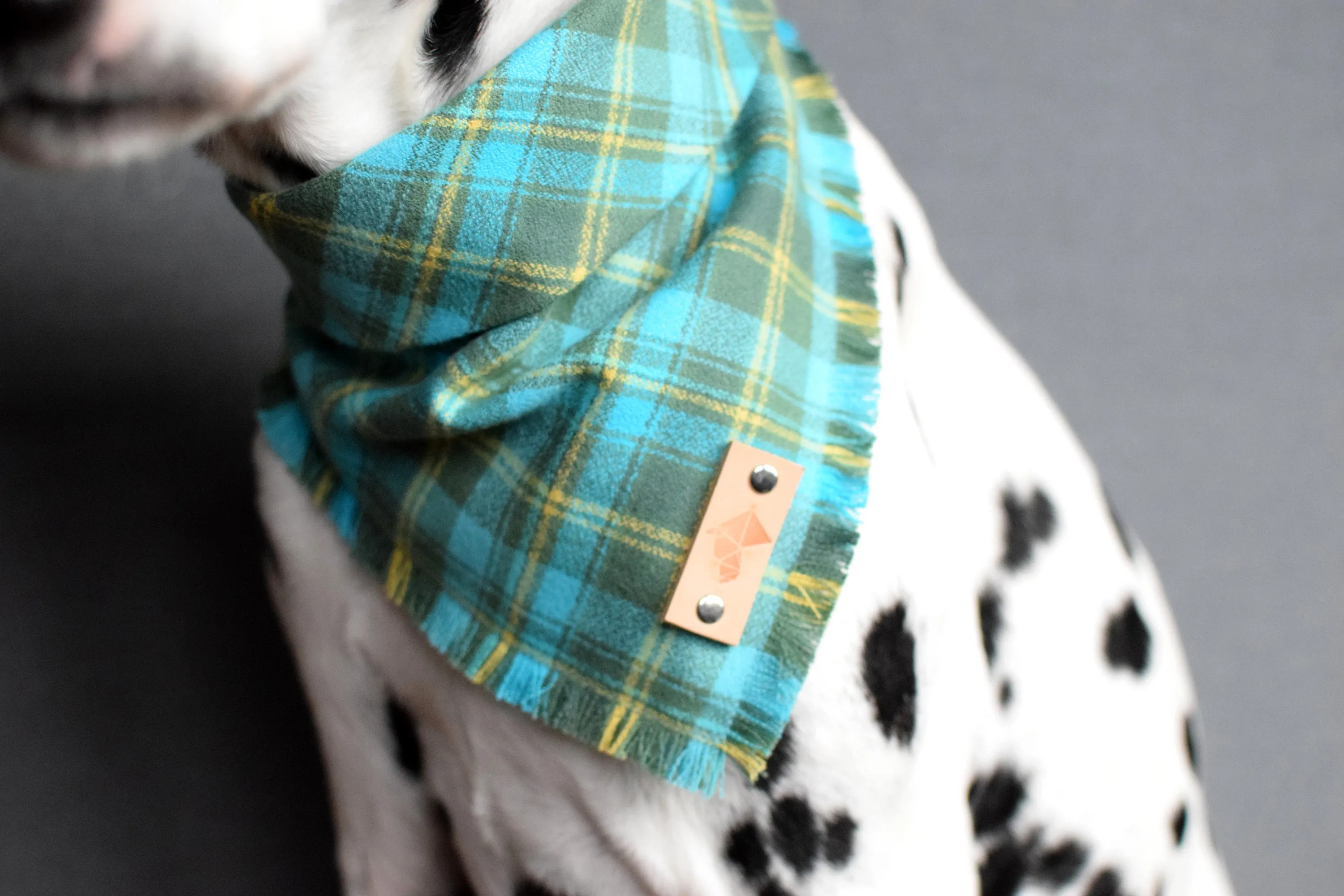 LAGOON Fringed Flannel Dog Bandana - Snap/Tie On Cotton Scarf