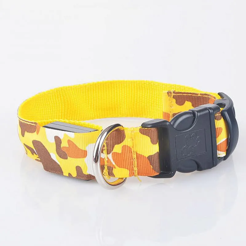 LED Light-up Dog Collars Camouflage Print -  Flashing or Glow In The Dark LED Nylon Pet Collar
