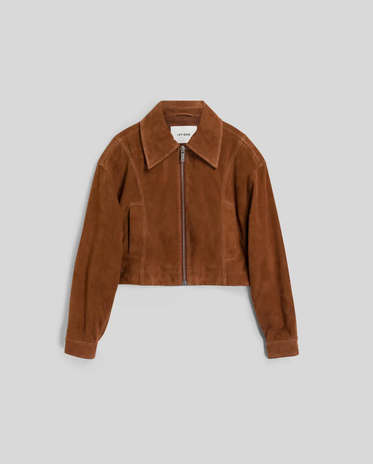 Lena Cropped Suede Leather Jacket in Cognac